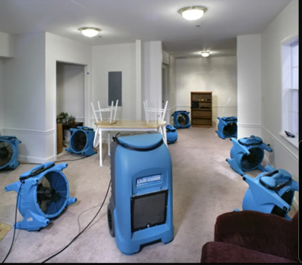 Air movers and dehumidifier setup for Water Damage Restoration in North Richland Hills